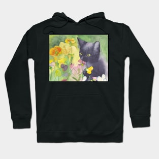 Cat With Flowers, watercolor painting Hoodie